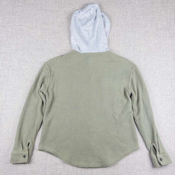 Hippie Rose Juniors Hooded Waffle Knit Button Shacket Sage Green Size S - Picture 2 of 8